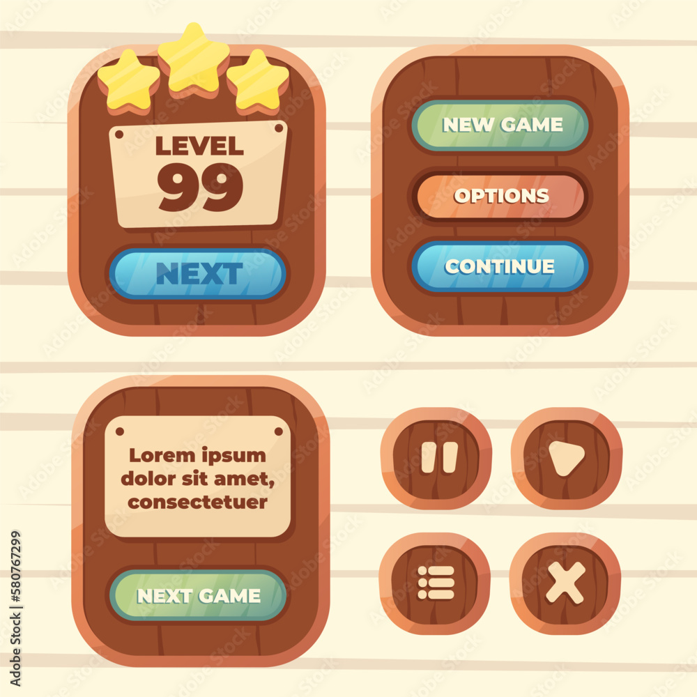 Aufkleber vector game template gui kit. interface log in page elements