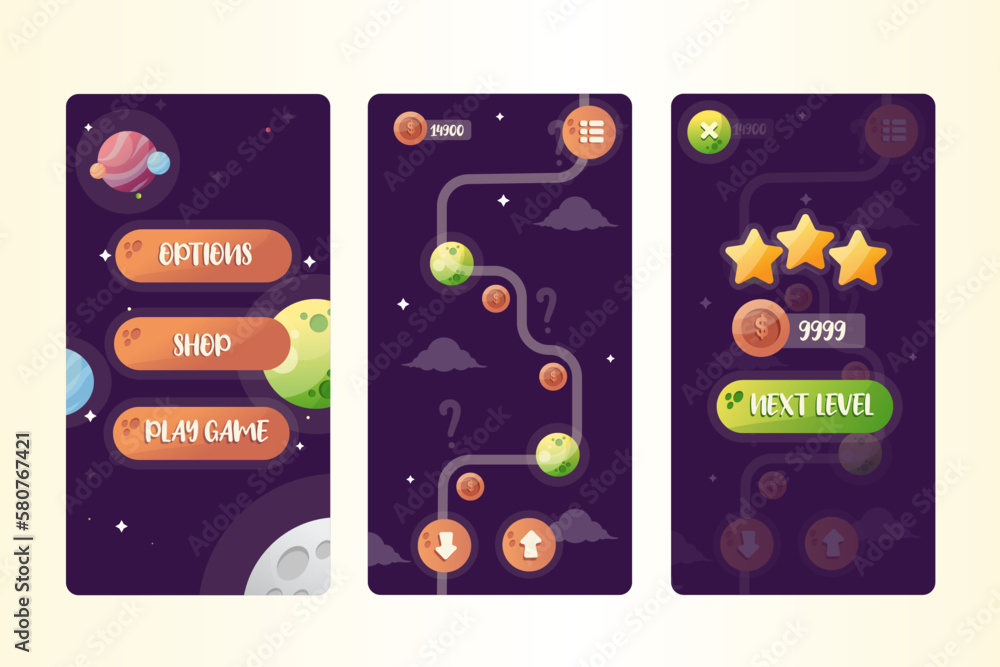 Aufkleber vector game template gui kit. interface log in page elements