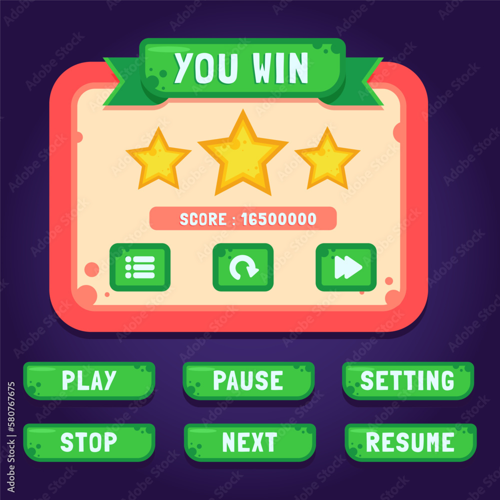 Aufkleber vector game template gui kit. interface log in page elements