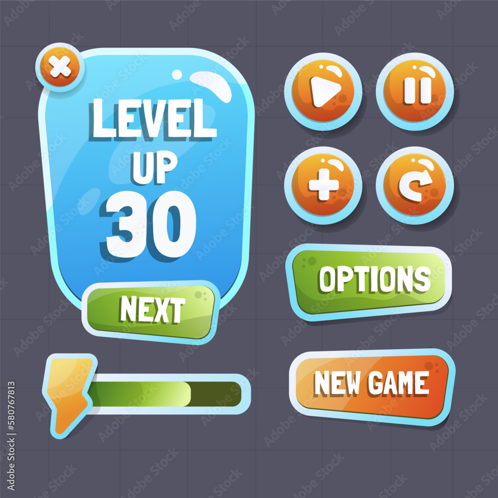 Aufkleber vector game template gui kit. interface log in page elements