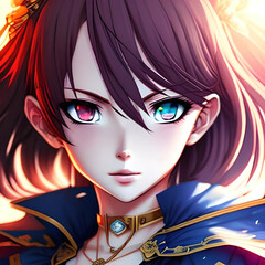 Anime girl with colorful eyes. AI generative.
