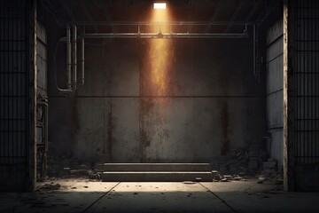 Industrial background. Grunge industrial pipe wall. Dark wall concrete garage room modern background scene. Generative AI