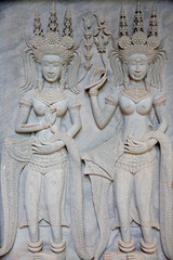Apsara relief in a Siem Reap hotel. Cambodia.