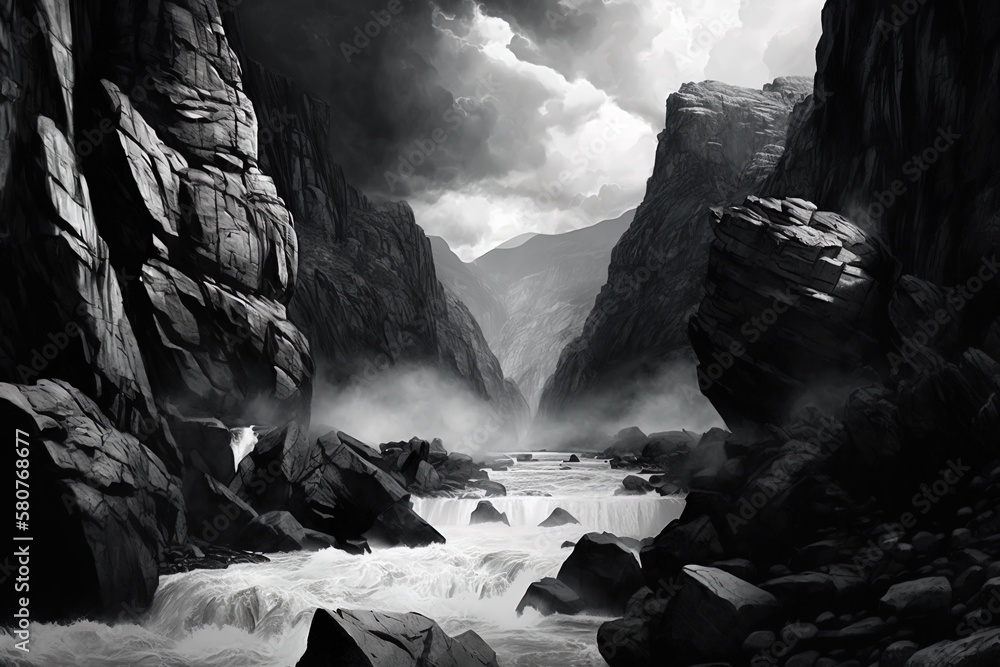 Aufkleber roaring rapids and cloudy crevices - surrounded in vast splendour generative ai