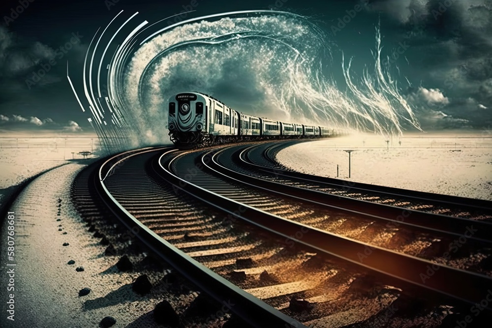 Poster rumbling rhythms of the rail lines; generative ai