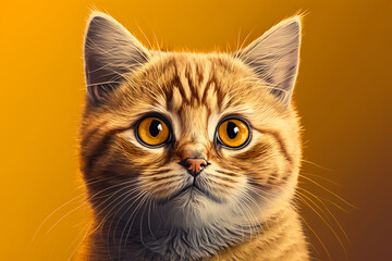 Portrait of a young ginger cat on an orange background. Generative ai