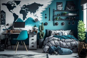 Maximizing Space: A Teenage Room that Combines a Computer, Bed, and Workspace in One