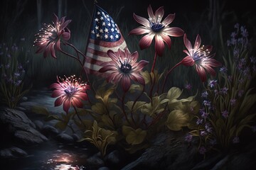 Star-Spangled Blooms in an Illuminated Oasis Generative AI