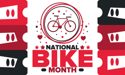 National Bike Month. Celebrated annual in May in United States. Bicycle concept. Healthy and active lifestyle. Sports or hobby. Poster, card, banner and background. Vector illustration