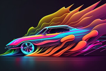 Wildly Speeding on the Verge of a Colorful Creation - Neon Vehicle Illustration Generative AI