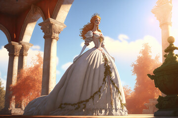 Princess in a puffy dress at the gallery of the palace character 3D - aI generated