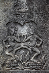 Fototapeta na wymiar Angkor temple complex. Takeo temple. Apsaras. Cambodia.