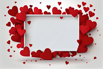 Valentine's Day concept. Top view photo of white photo frame heart-shaped confetti on isolated on background with copyspace. Generative Ai