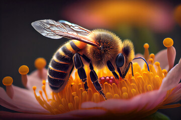 macro shot of a bee on a lotus flower