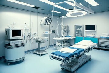 An operating room with an operating bed, AI generated