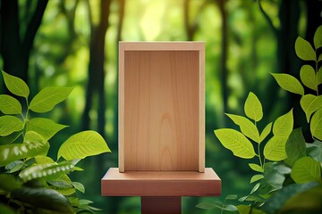 podium in Natural green background for Empty show for packaging product presentation. Background for cosmetic products, the scene with green leaves. Generative Ai.