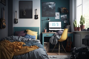Maximizing Space: A Teenage Room that Combines a Computer, Bed, and Workspace in One