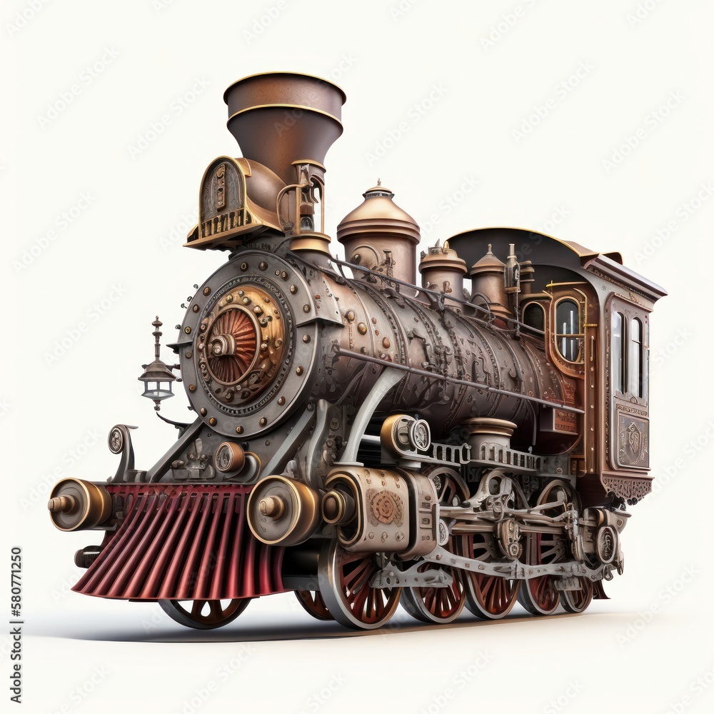 Wall mural Vintage steam locomotive on a white background. Generative AI