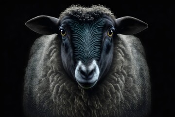 Black sheep on dark background, Generative AI