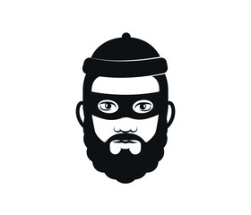 Thief icon on white background. Bearded thief.
