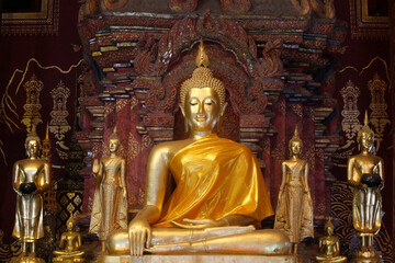 Buddha statues in Wat Chiang Mun, Chiang Mai. Thailand.