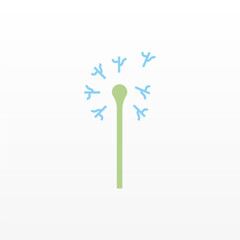 Simple logo design of dandelion flower. Dandelion flower logo template. Flying flower logo