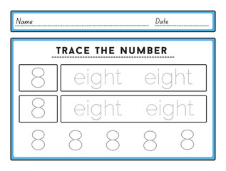 Number tracing worksheets and tracing activity book for kids The practice of writing numbers 8 Tracking worksheet number eight learn to count and write