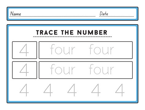 Number tracing worksheets and tracing activity book for kids The practice of writing numbers 4 Tracking worksheet number four learn to count and write