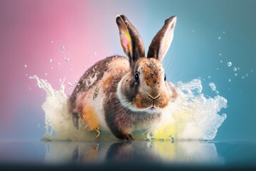 Cinematic Easter Bunny: Film Photography and Playful Splash of Colors - AI generated