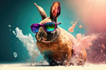 Brighten Up Your Easter with this Playful Bunny in Colorful Splash - AI generated