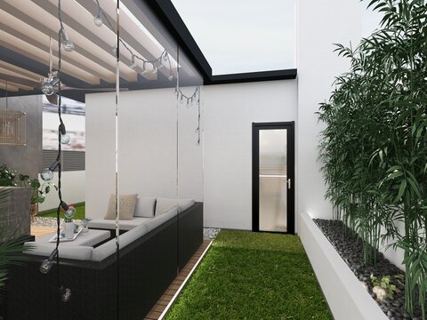 terraza con asador y vistas . estilo moderno minimalista 