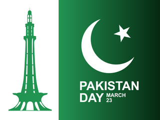 Pakistan Resolution Day Background. SIlhouette of a Minar-e-Pakistan with Pakistani flag. 23rd of March. EPS10 vector