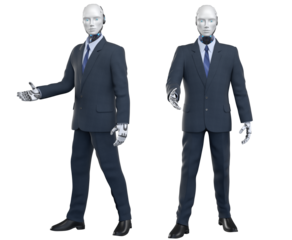 Robot in suit giving his hand