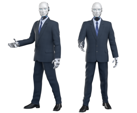 Robot in suit giving his hand