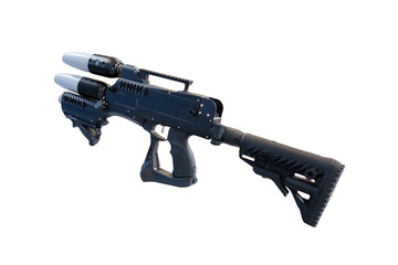Anti-drone gun for protection against air attack, isolated on a white background. Weapons for...