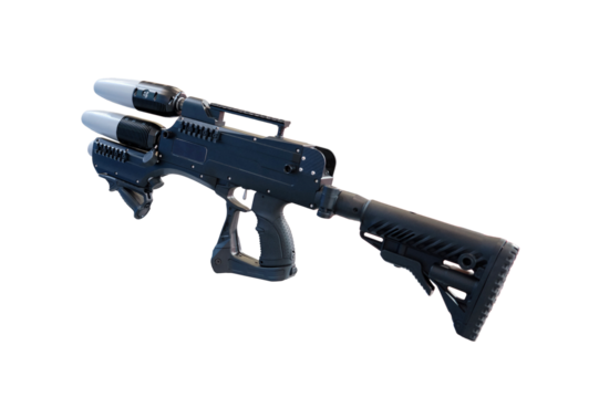 Anti-drone gun for protection against air attack, isolated on a white background. Weapons for shooting down drones, isolated on a white background