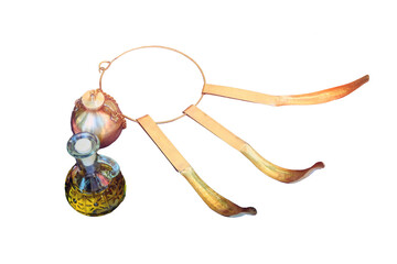 Tools for bathing in ancient romans terms, tersorium, isolated on a white background. The body scrub, which is washed slaves of Roman citizens. Reconstruction of cleaning devices in the baths