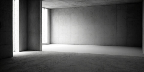 empty abstract grey concrete room with wall, generative ai