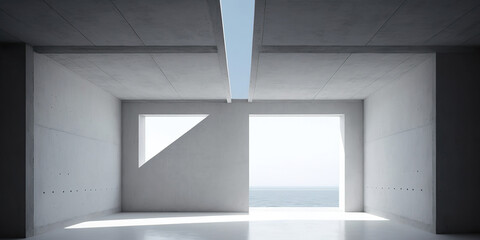empty abstract grey concrete room with wall and window, generative ai