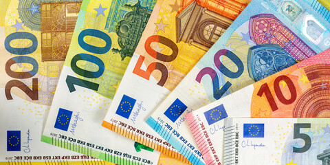 Euro banknotes bill saving money background pay paying finances bank notes banknote banner
