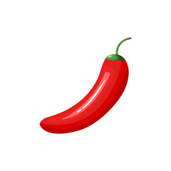 Red hot chili pepper isolated on white background. Vector illustration in cartoon style.