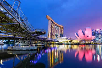 Fototapete Helix-Brücke Marina Bay Skyline and Helix Bridge at twilight in Singapore