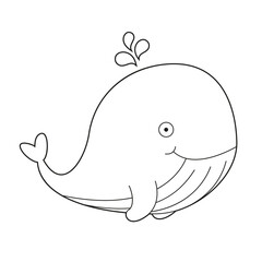 Easy coloring cartoon vector illustration of a whale