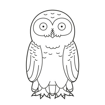 Easy coloring cartoon vector illustration of a snowy owl