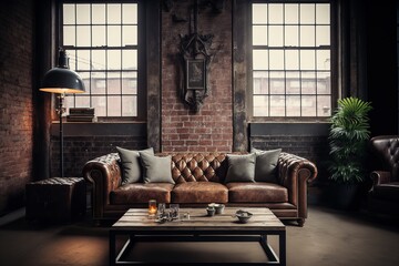 Sleek and Contemporary: A Leather Sofa for Modern Living Room with Warm Terracotta Walls