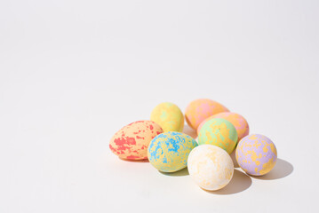 Easter eggs on white background, symbol of religious holiday, secoration. Photo 