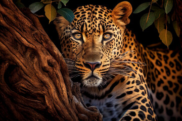 Fototapeta na wymiar Leopard on the Tree. East Africa - generative ai