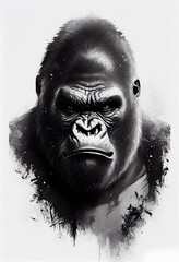 Angry Gorilla Screams. Digital Painting. T-shirt or poster design. Generative Ai.