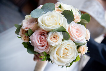 wedding bouquet in the hands of the bride. concept for event agencies