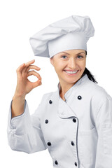 Female Chef Showing OK Sign